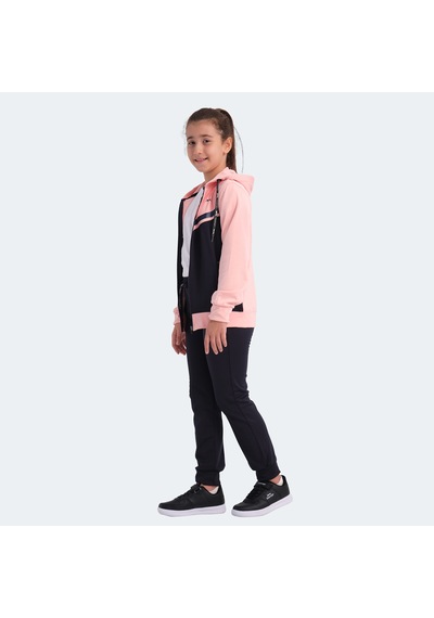 Slazenger NOON Çocuk Fermuarlı Kapüşonlu Cepli Lacivert / Pembe Eşofman Takımı