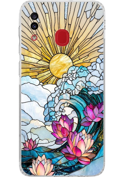 Printify Samsung Galaxy A20 İle Uyumlu Vitray Okyanus Sabahı Tasarımlı Şeffaf Silikon Kılıf Şeffaf