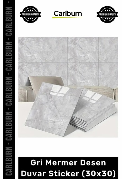Dayanıklı Nem Su Yağ Geçirmez Mutfak Banyo Tezgah Şık Kendinden Yapışkanlı Gri Mermer 30x30cm Çok Renkli
