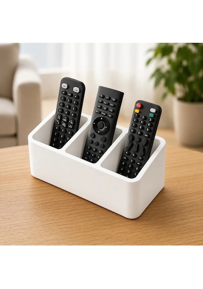 Veriqo 3d 3 Bölmeli Kumanda Düzenleyici Standı Masaüstü Kumandalık Tv Klima Medya Kumandası Organizer Beyaz