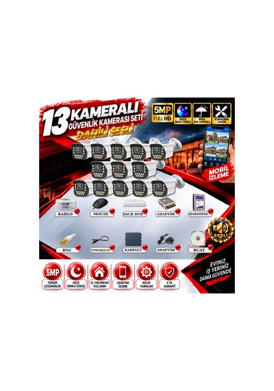 13 Kameralı Sesli Güvenlik Kamerası Seti 5mp Yapay Zeka Gece Renkli Görüş 21 Warm Led Ultra Hd 915ws