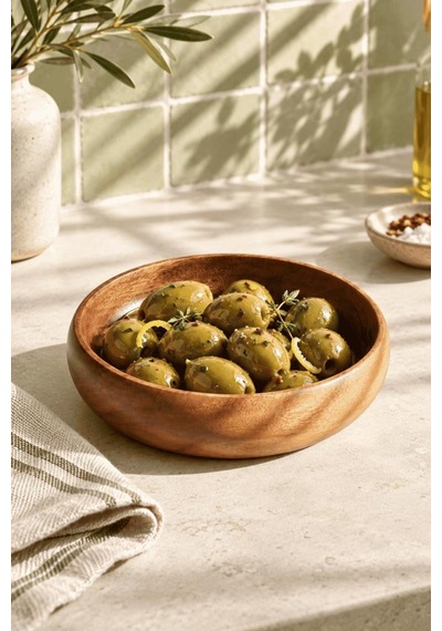 Atbyhome Akasya Salata Kasesi 20.3 Cm - Yuvarlak Mutfak Tezgah Üstü Meyvelik Mezelik Sunum Kasesi Derin Kase