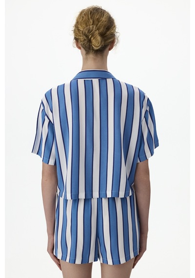 Penti Mavi Vacation Striped Gömlek Şort Pijama Takımı Bl97