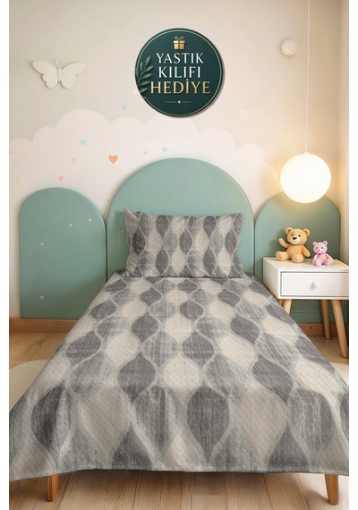 Gri Geometrik Modern Tek Kişilik Pike Takımı-antrasit Bej Minimal 160x220cm Kapitone Yatak Örtüsü Altın