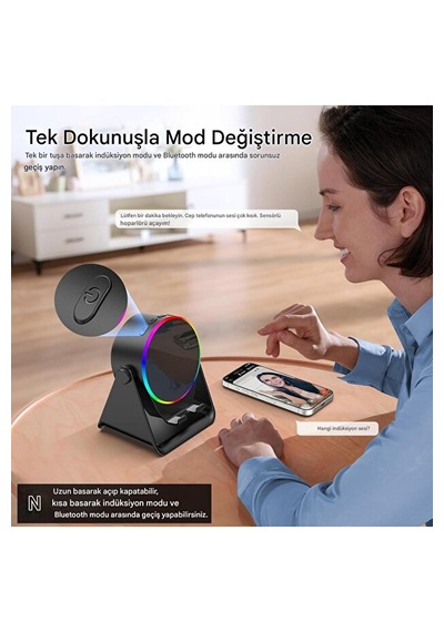 Bluetooth Hoparlörlü Ve Akıllı İndüksiyonlu Manyetik Sensör İle Telefon Standı Powerbank
