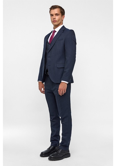 Süvari Lacivert Slim Desenli Mono Yaka 6 Drop Yelekli Takım Elbise Süvari Lacivert Slim Desenli Mono Yaka 6 Drop Yelekli Takım Elbise