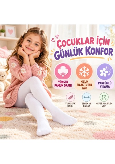 Biçomi Kaşındırmayan Yumuşak Dokulu, Ferah Parfümlü Termal Konfor Külotlu Çorap Beyaz