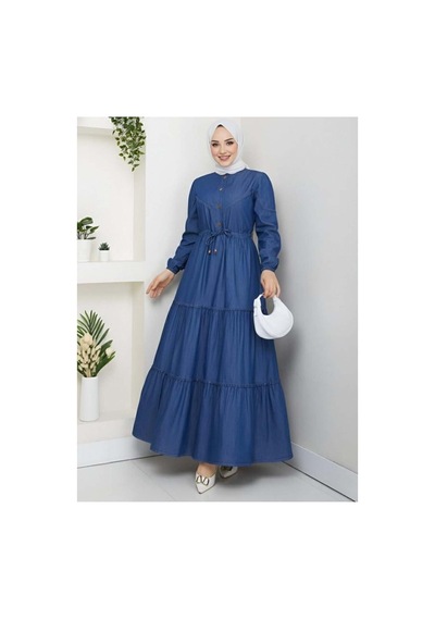 Hb Harma Time Butik Kadın Dantel Detaylı Düğmeli Ve Bağcıklı Koyu Kot Mavi Elbise Mavi Mavi Hb Harma Time Butik Kadın Dantel Detaylı Düğmeli Ve Bağcıklı Koyu Kot Mavi Elbise Mavi Mavi