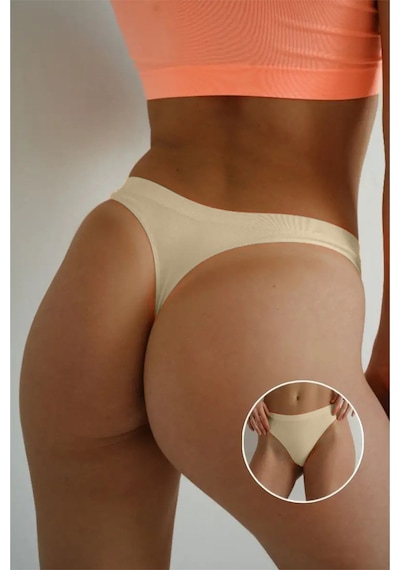 Navelli Model Düz Desensiz Örme Model Yumuşak Dikişli Spor String Külot Ten Renk Ten