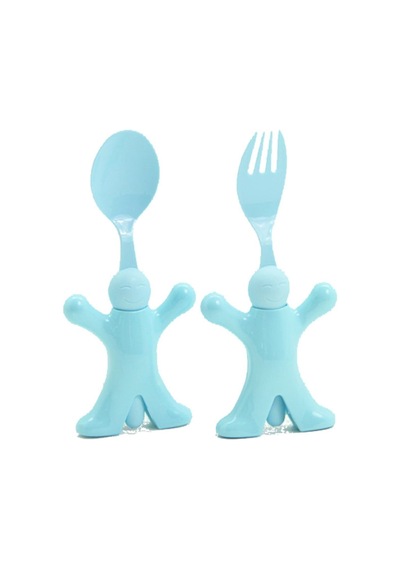 Bebek Figürlü Çocuk Mama Kaşık Çatal Seti Renkli Plastik Set Asor Çok Renkli
