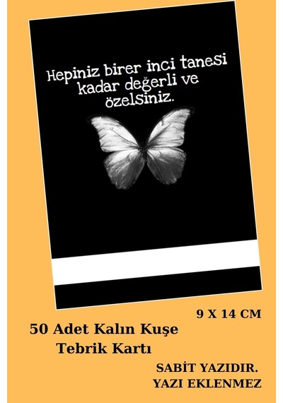 Siyah Kelebek 50 Adet Hazır Tebrik Teşekkür Kartı - Kına Kartı