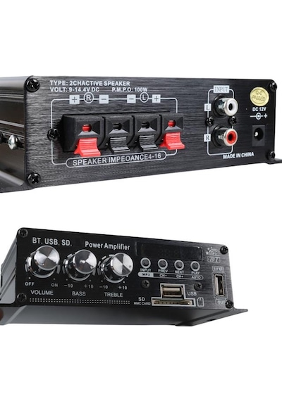Magıcvoıce Yw-406l 12 Volt 100 Watt Motosiklet Bluetooth Amfi Usb/sd 2 Kanal Pazarcı - Anfi 154x80x42mm