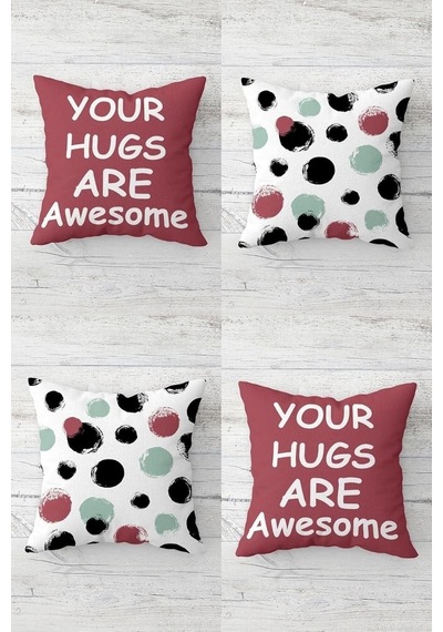 Pelangi Your Hugs Are Awesome Sevgili Gizli Fermuarlı Kırlent Kılıfı Koltuk Yastık Kılıfı Takım 4adet , Bordo- Diğer