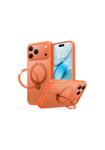 Torras Apple iPhone Uyumlu 17 Pro O Stand Spin Serisi Magsafe Kılıf Turuncu