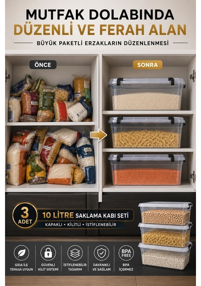 Modula 3 Lü 10 Litre Kapaklı Kilitli Şeffaf Çok Amaçlı Saklama Kabı Seti Kiler, Mutfak, Oyuncak Ve Düzenleyici Kutu Şeffaf Modula 3 Lü 10 Litre Kapaklı Kilitli Şeffaf Çok Amaçlı Saklama Kabı Seti Kiler, Mutfak, Oyuncak Ve Düzenleyici Kutu Şeffaf