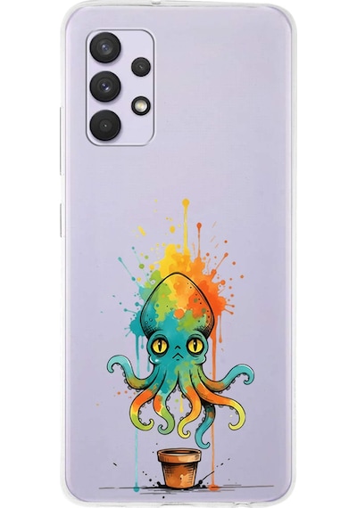 Samsung Galaxy A13 İle Uyumlu Splash Ahtapot Tasarımlı Şeffaf Silikon Kılıf Şeffaf
