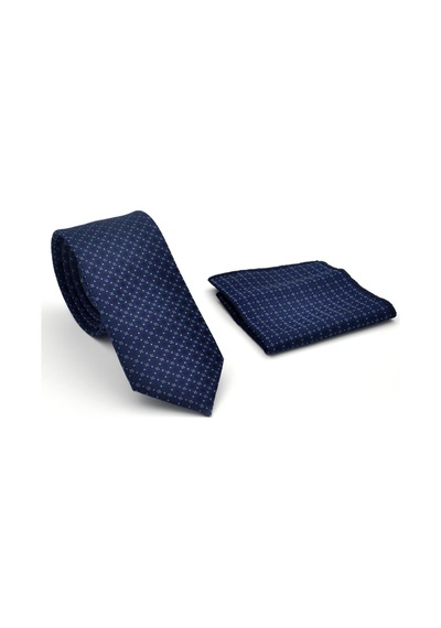 Gaffy Mavi Karışık Desenli Lacivert Dokuma Kumaş Mendilli Slim Fit Kravat // Sdk-2502-2 Lacivert