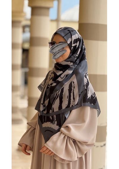 Qalortex Scarf Pamuklu Soft Âmine Desen Eşarp-siyah/gri