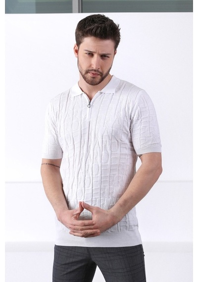Ferraro Beyaz Polo Yaka Fermuarlı Erkek Pamuk Triko T-Shirt-Beyaz (417942563) Beyaz