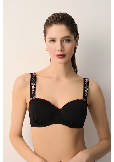 Suwen Karla Nakışlı Straplez Bikini Üst Sb26149012012 Siyah