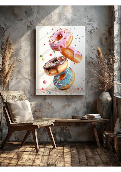 Renkli Donut Ev Ofis Mutfak Salon Duvar Dekorasyon Kanvas Tablo