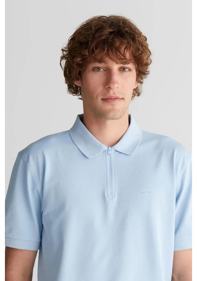 Gant Erkek Mavi Regular Fit Yarım Fermuarlı Baskılı Polo Yaka T-shirt-14840
