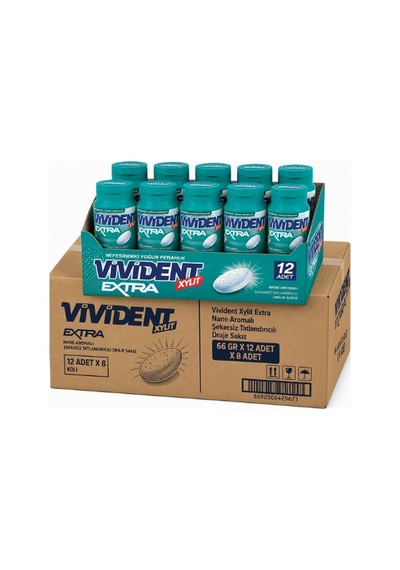 Vivident Xylit Extra Nane Aromalı Şekersiz Tatlandırıcılı Draje Sakız 66 Gr X 12 Adet X 8 Adet-402