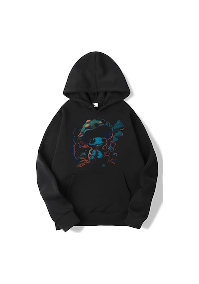 Brz Collection Unisex Oversize Mushroom Smoking Forest Hoodie-siyah Siyah