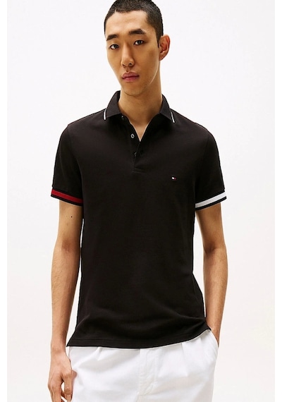 Tommy Hilfiger Flag Cuff Slım Fıt Polo Siyah