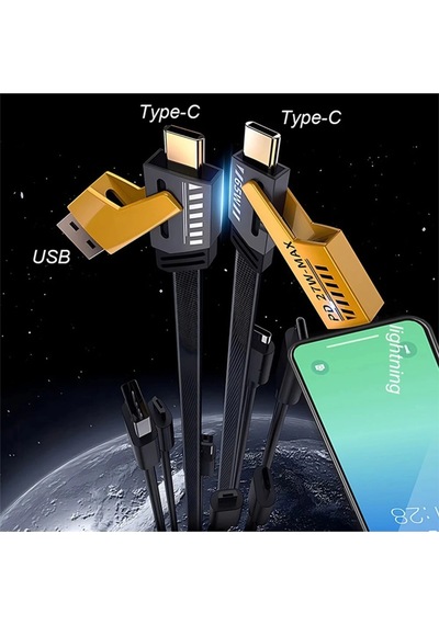 Buğz 4in1 Type-c 65w To Usb-a + Type-c To Lightning 27w Hızlı Şarj Kablosu Siyah