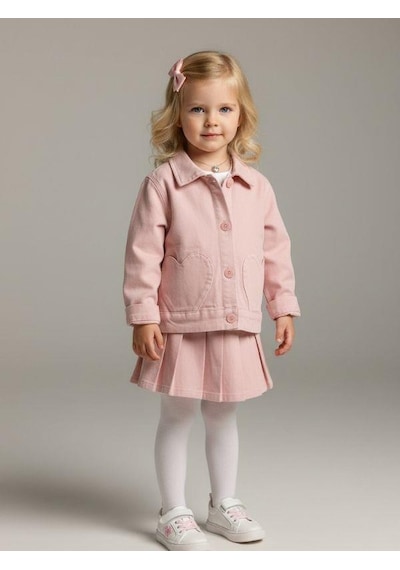 Zekids Kız Bebek Kalp Detaylı Cepli Düğmeli Ceket-16903 Pembe