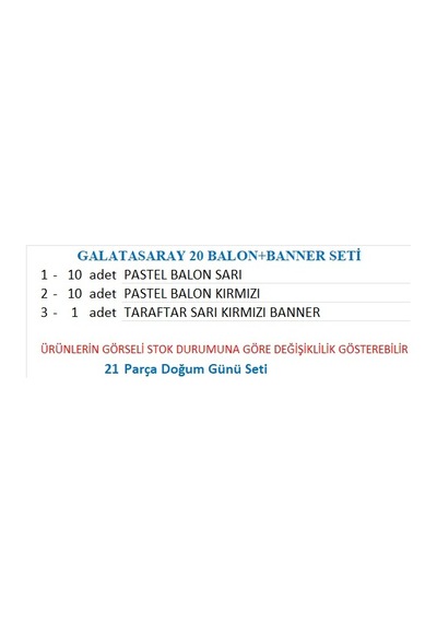 Galatasaray 20 Balon+banner Seti