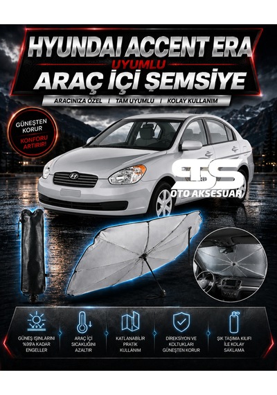 Hyundai Accent Era Araç Ön Cam Güneşliği Katlanabilir Şemsiye Oto Güneşlik Uv Korumalı Gölgelik Araba Oto Şemsiyesi
