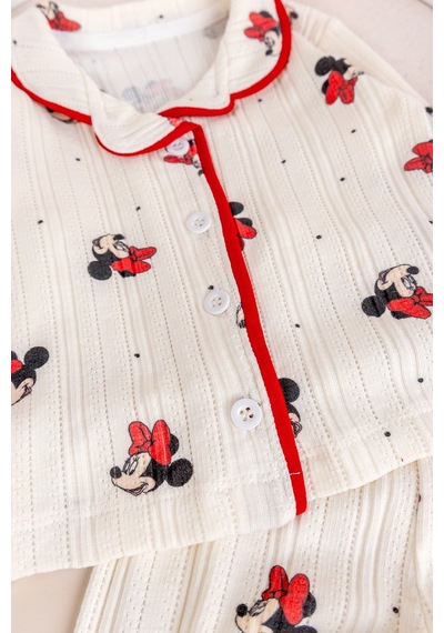 Babymod Fiğürlü Bebe Yaka Önden Düğmeli Kız Bebek Pijama Takımı Kımızı