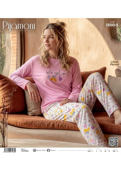 Pijamoni Kadın Likralı Pamuklu Bisiklet Yaka Uzun Kol İnce Pijama Takımı 1300/5 - 1 Adet Pembe Pijamoni Kadın Likralı Pamuklu Bisiklet Yaka Uzun Kol İnce Pijama Takımı 1300/5 - 1 Adet Pembe