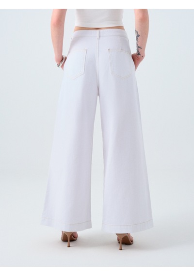 Pleated Palazzo Palazzo Fıt Kadın Pantolon Denim