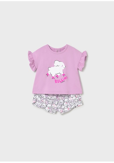 Kız Bebek Baskılı Tişört Şort Takım 1291 Lila