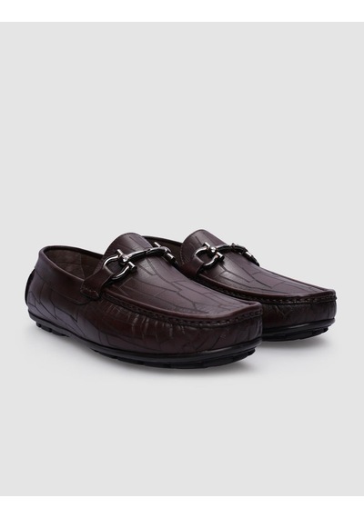 Cabani %100 Hakiki Deri Kahverengi Tokalı Desenli Erkek Loafer-kahverengi Kahverengi