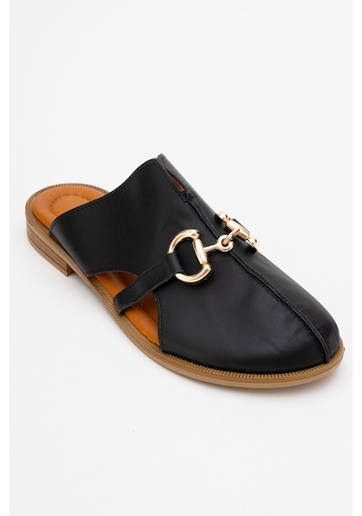 Luvishoes Luvi Shoes Favor Siyah Cilt Hakiki Deri Tokalı Önü Kapalı Kadın Terlik Siyah