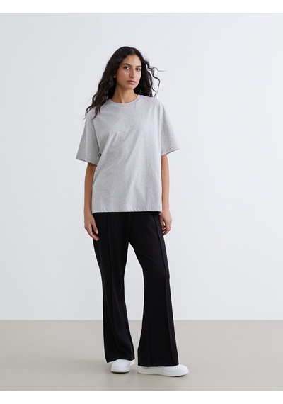 Lcw Modest Gri Bisiklet Yaka Oversize Kadın Tunik