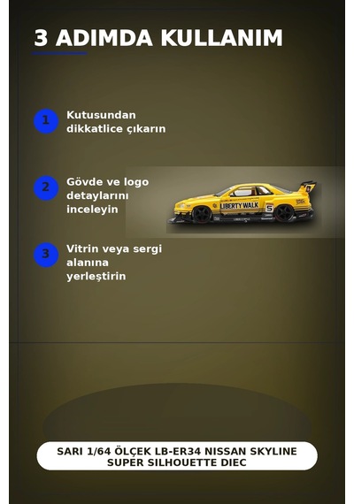 Sarı 1/64 Ölçek Lb-er34 Nissan Skyline Super Silhouette Diecast Model Araba Bx-313332