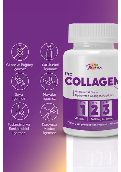 Beren Pro Kolajen Plus Tip 1-2- 3 Kolajen Vitamin C 90 Kapsül