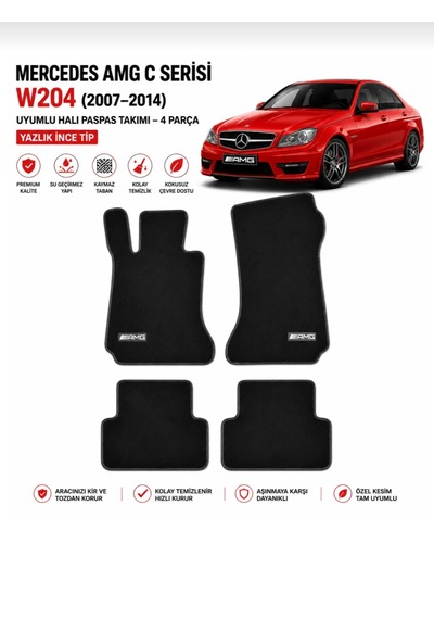 Mercedes Amg C Serisi W204 2007 2014 Uyumlu Halı Paspas Takımı 4 Parça Yazlık İnce