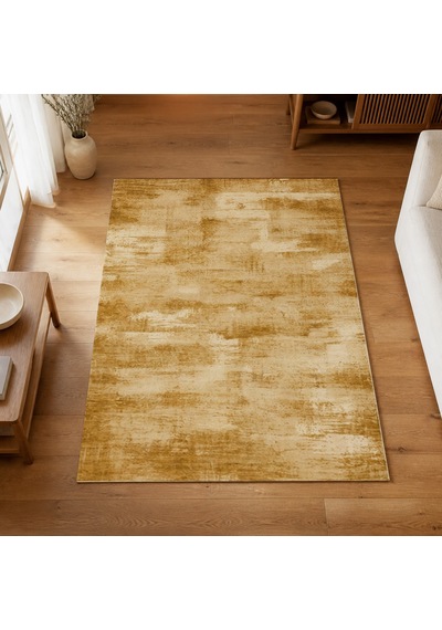 Kartela Halı Vintage Halı Kaymaz Taban Makinede Yıkanabilir Halı Hardal Sarısı - 100 X 150 Cm