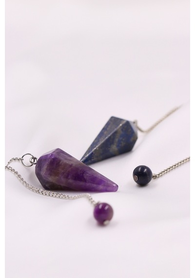 Doğal Taş Lapis Lazuli Taşı-ametist Taşı Pandül Sarkaç 2'li Set Çok Renkli