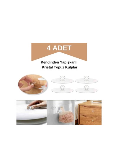 4lü Çok Amaçlı Kristal Topuz Kendinden Yapışkanlı Çekmece Kulpu 4lü Yapışkan Askı Tutucu Düzenleyici Diğer