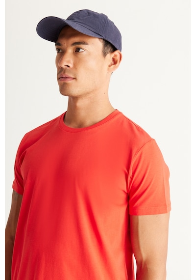 AC&Co / Altınyıldız Classics Erkek Kırmızı Slim Fit Dar Kesim %100 Pamuk Bisiklet Yaka Kısa Kollu Tişört Kirmizi