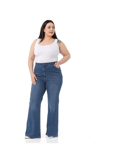 Disentis Büyük Beden Yüksek Bel İspanyol Paça Mavi Denim Pantolon-mavi Mavi
