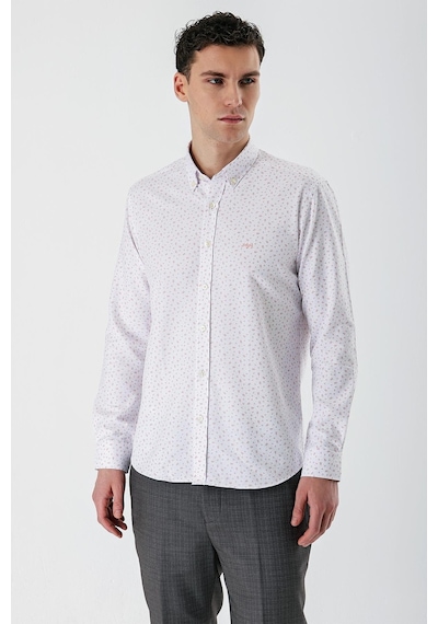 İmza Ekru Uzun Kollu Baskılı Bez Ayağı Düğmeli Yaka Cepsiz Pamuklu Slim Fit Gömlek 1004235170-ekru Ekru