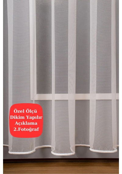 Sade Şık İpek Zemin Kırışmaz Düz Tül Perde Sık Pile Kırık Beyaz